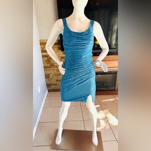 Miss Veil Blue Sequin Open Back Mini Dress NWT Size S
